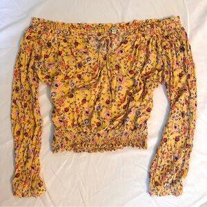 Lily White Yellow Floral off the shoulder slit sleeve elegant blouse small